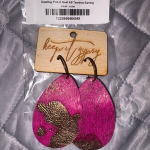 Pink & Gold Teardrop Earrings